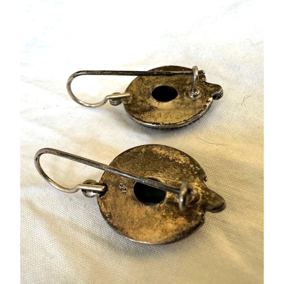 Abalone Inlays Sterling Silver Round French Wire Earrings Ocean Inspired - Picture 5 of 6